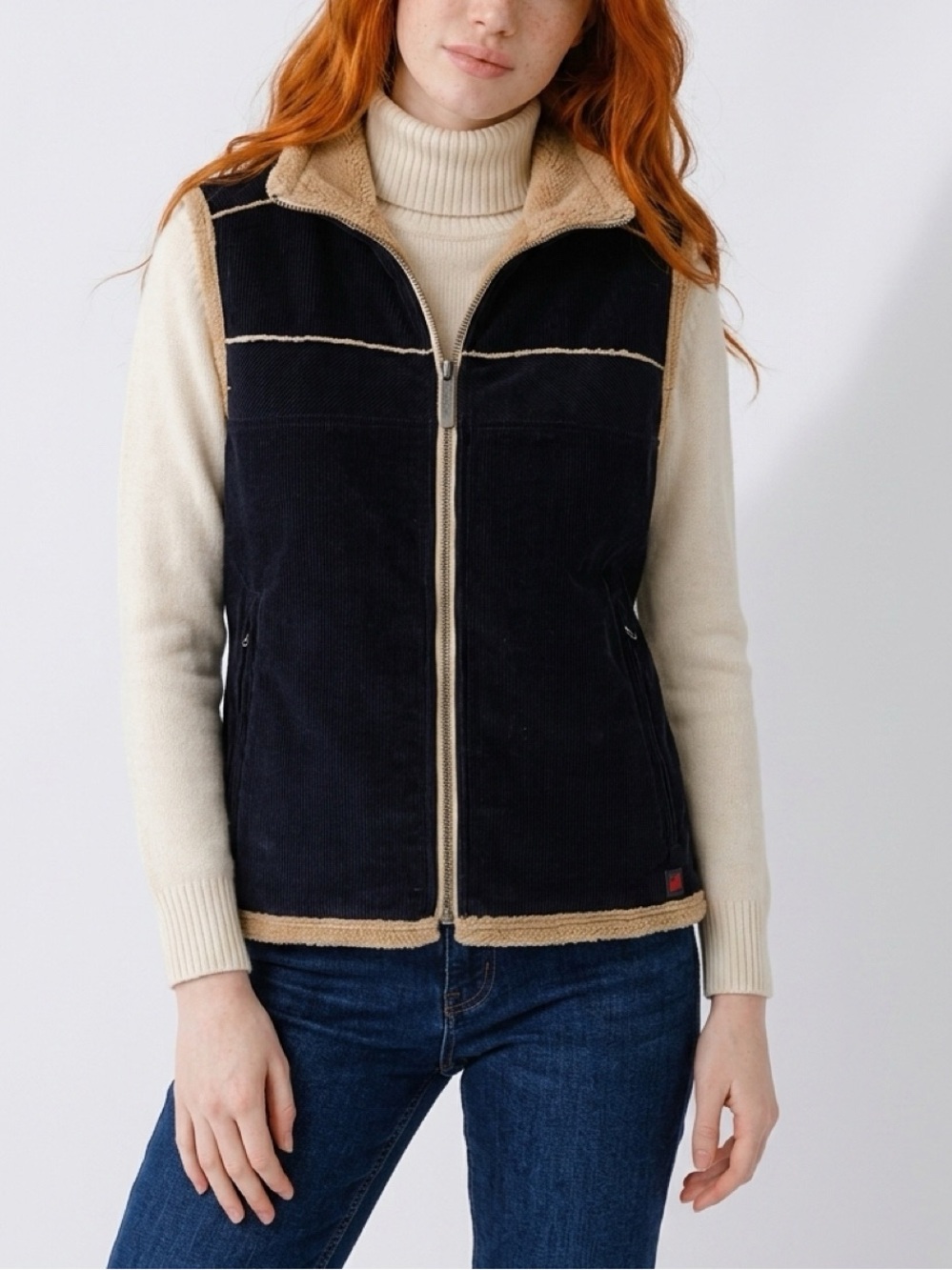 Woolrich Sherpa Lined Corduroy Vest Women’s XS Black Fleece Lined Full Zip Vest
